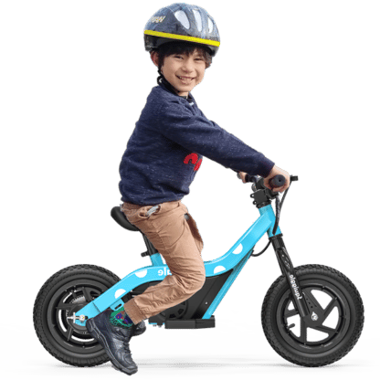 Squiggle Bikes - Blue with child on bike